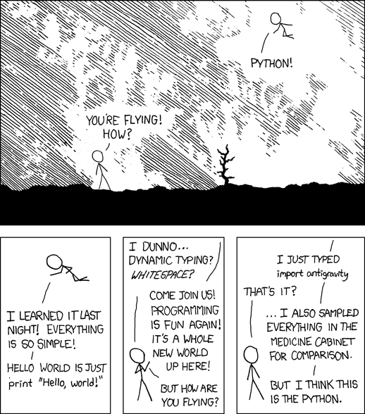 Tirinha de xkcd que é carregada ao usar <code>import antigravity</code>